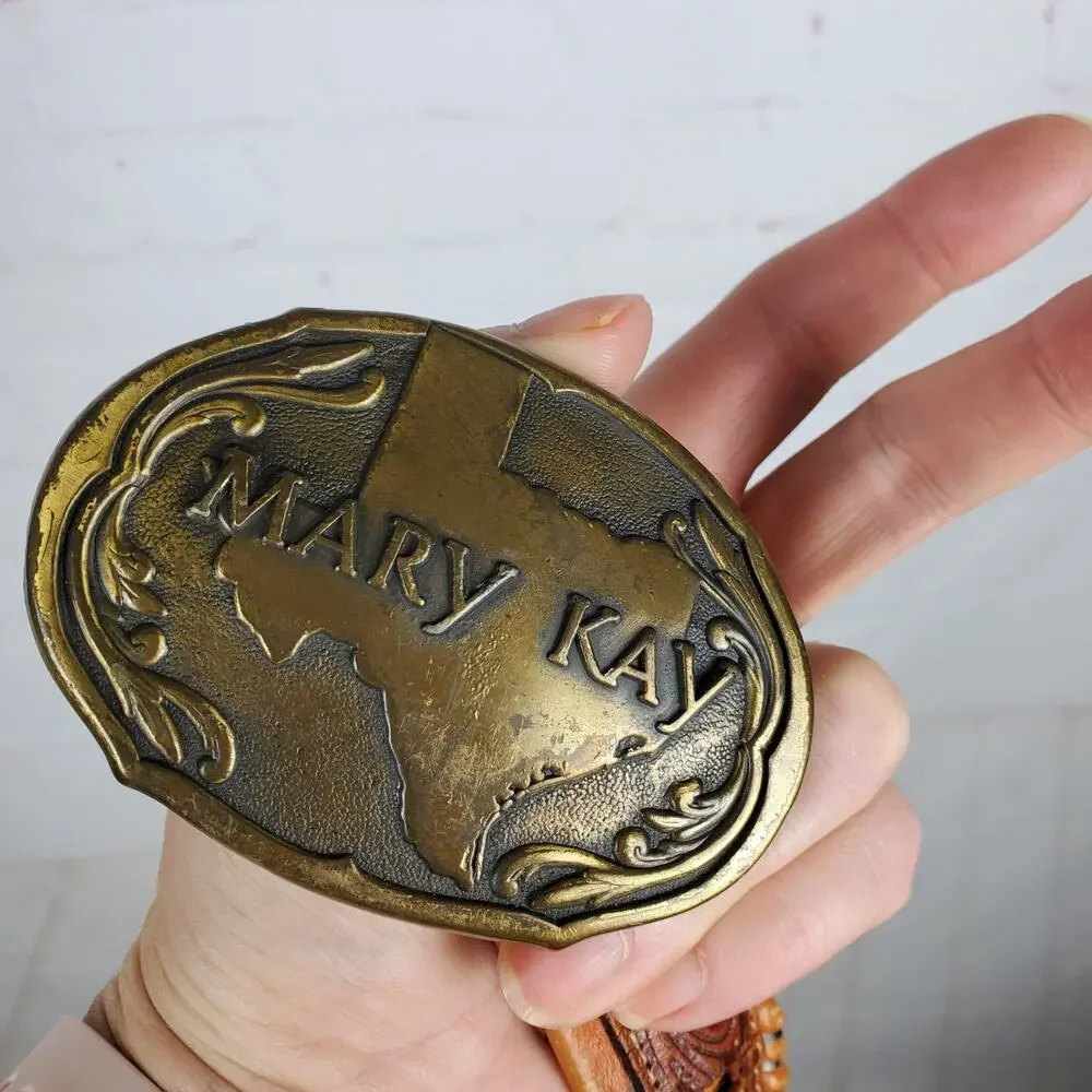 Vtg Mary Kay Western Style Belt Buckle Texas Dallas Seminar Cowboy Culture Sz 34